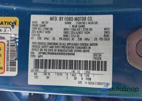 2022 Ford Bronco Sport Big Bend z USA, uszkodzony, nr VIN 3FMCR9B6XNRE09098